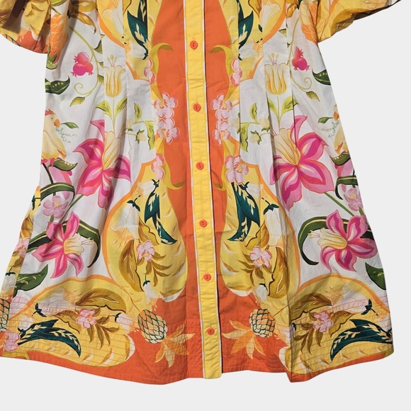 FARM Rio Tropical Floral Puff Sleeve Button Front Mini Dress L Resortwear NWT - Picture 3 of 13